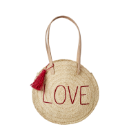 Round Raffia Shoulder Bag LOVE Embroidery Rice DK